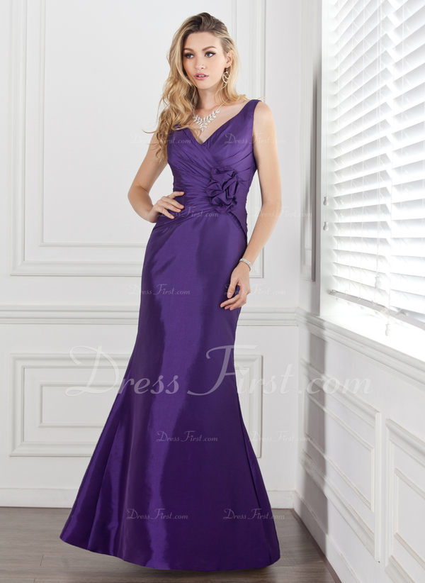 Trumpet/Mermaid Vneck FloorLength Taffeta Bridesmaid Dress With
