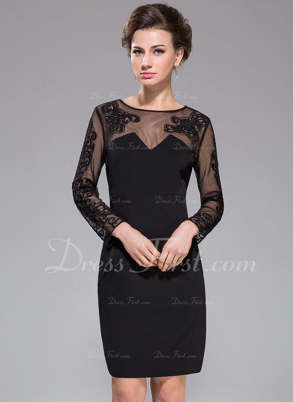 Sheath/Column Scoop Neck KneeLength Tulle Jersey Cocktail Dress With