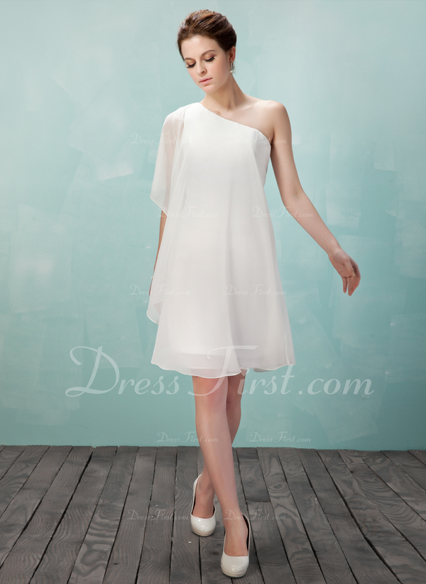Sheath/Column OneShoulder KneeLength Chiffon Dress