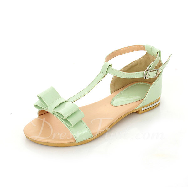 Patent Leather Flat Heel Sandals With Bowknot Buckle shoes (087047456) - DressFirst