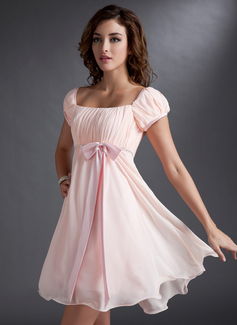 A-formet/Prinsesse Firkantet hals Mini Chiffon Sateng Ballkjoler med Frynse Profilering (022021033)