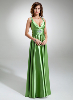 A-Line/Princess V-neck Floor-Length Charmeuse Prom Dress With Ruffle Beading (018002745)