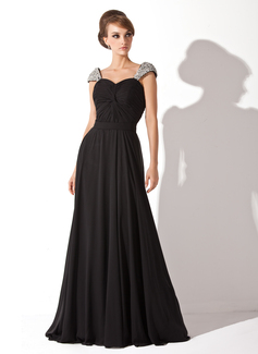 A-Line/Princess Sweetheart Court Train Chiffon Evening Dress With Ruffle Beading Sequins (017005826)