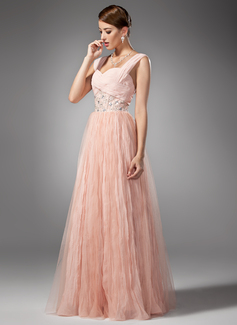 A-Line/Princess Sweetheart Floor-Length Chiffon Prom Dress With Ruffle Beading (018005043)