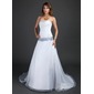 A-Line/Princess Strapless Court Train Organza Satin Wedding Dress With Ruffle Sashes Beadwork (002015380)